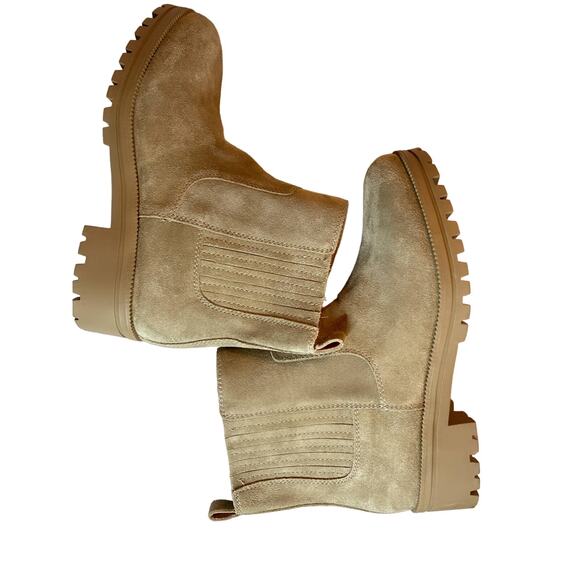 Boho Chic Lucky Brand Womens 8.5 Tan Suede Side Zip Light Academia Boots NEW - Picture 5 of 8